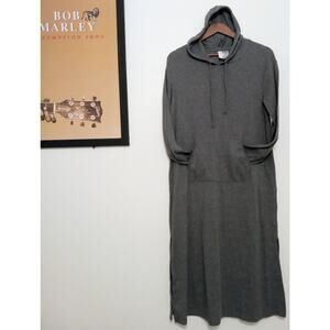 Joyspun Women’s Gray Ribbed Knit Hooded Sweater Dress Festival Wear Cozy SZ M